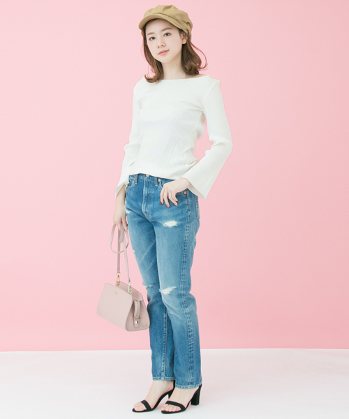 URBAN RESEARCH（アーバンリサーチ）の「 UR 袖フレアリブカットソー（Tシャツ/カットソー・レディース・ネイビー/オフホワイト/ブルー/ライトピンク/ライトグレー・FREE）」の6枚目の写真