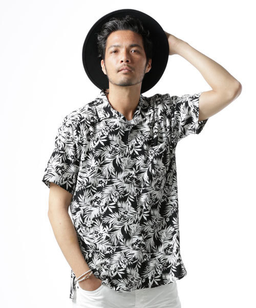 JACKROSE（ジャックローズ）の「オープンカラーモノリーフシャツ（シャツ/ブラウス・メンズ・ブラック/サックスブルー・M/L）」の2枚目の写真