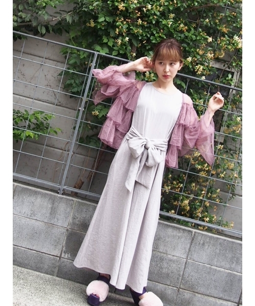 merry jenny（メリージェニー）の「エアリーフリルカーディガン（シャツ/ブラウス・レディース・ブラック/ライトブルー/ピンク・FREE）」の3枚目の写真