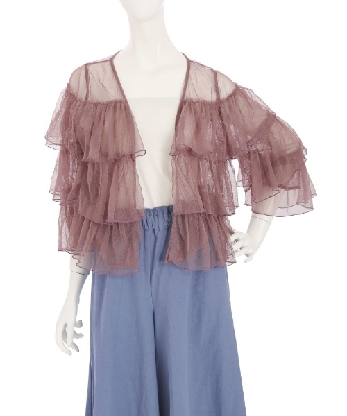 merry jenny（メリージェニー）の「エアリーフリルカーディガン（シャツ/ブラウス・レディース・ブラック/ライトブルー/ピンク・FREE）」の4枚目の写真