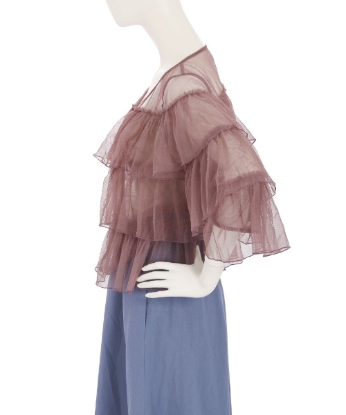 merry jenny（メリージェニー）の「エアリーフリルカーディガン（シャツ/ブラウス・レディース・ブラック/ライトブルー/ピンク・FREE）」の5枚目の写真