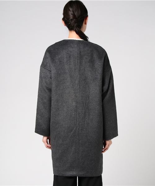 KOBE LETTUCE（コウベレタス）の「大人のさりげないこなれ感を演出！ポケットエコファーVネックノーカラーコート/レディース/アウター[K688]神戸レタス（ダウンジャケット/コート・レディース・グレー/チャコールグレー/アイボリー/キャメル/ピンクベージュ/ライトグレー/ベージュ/ブラウン系その他・FREE）」の11枚目の写真