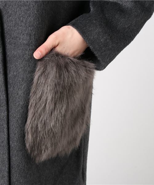 KOBE LETTUCE（コウベレタス）の「大人のさりげないこなれ感を演出！ポケットエコファーVネックノーカラーコート/レディース/アウター[K688]神戸レタス（ダウンジャケット/コート・レディース・グレー/チャコールグレー/アイボリー/キャメル/ピンクベージュ/ライトグレー/ベージュ/ブラウン系その他・FREE）」の13枚目の写真