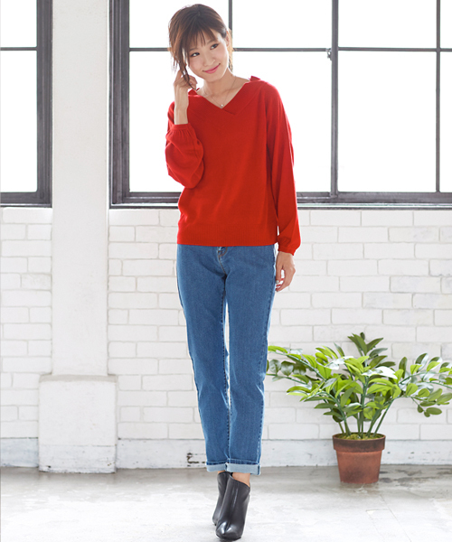 Pierrot（ピエロ）の「カシミヤタッチバルーン袖ニット（ニット/セーター・レディース・ブラック/ネイビー/グレー/オフホワイト/サックスブルー/ピンク/レッド/ベージュ・L/M）」の20枚目の写真