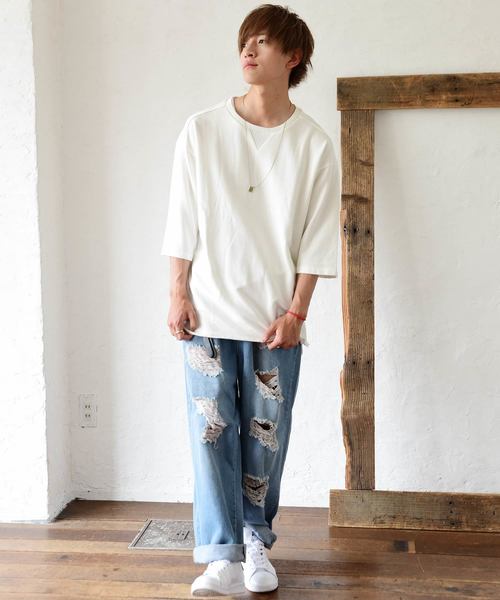 MinoriTY（マイノリティ）の「裏毛ビッグシルエット半袖カットソー Tシャツ スウェット ワイド （Tシャツ/カットソー・メンズ・ブラック/杢グレー/ピンク系その他/オフホワイト/ベージュ・FREE）」の6枚目の写真