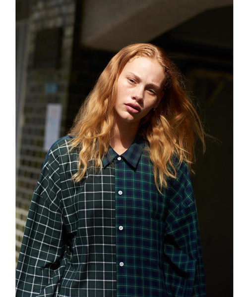 MONKEY TIME(モンキータイム)の「<monkey time> TARTAN CHECK PANEL OVER SIZED REG/シャツ ◆(シャツ/ブラウス・メンズ・ベージュ/ダークグリーン・SMALL/MEDIUM/X-LARGE/LARGE)」の2枚目の写真