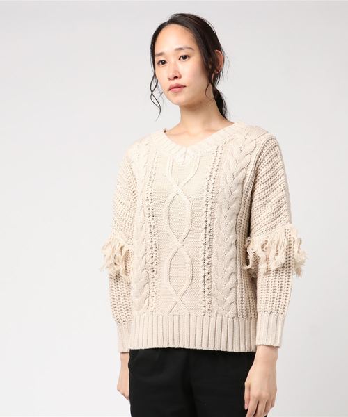 flower(フラワー)の「デイドリームフリンジトップ(ニット/セーター・レディース・ベージュ/アイボリー・FREE)」の6枚目の写真