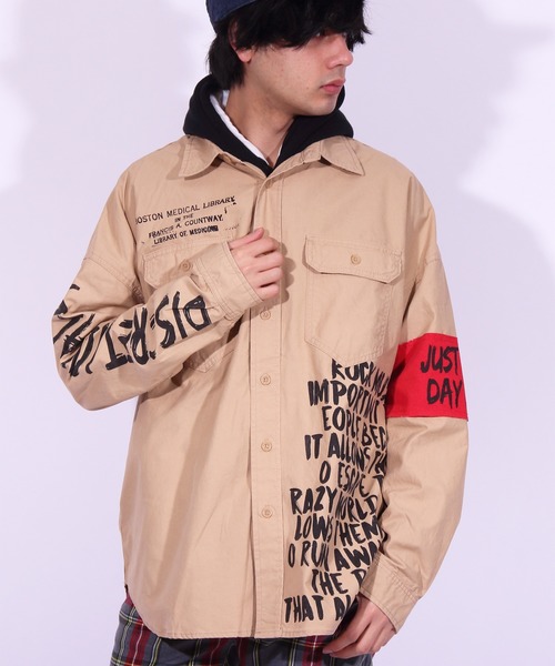 ８(eight)（エイト）の「デコレーション チノ ビッグシャツ ビッグシルエット（シャツ/ブラウス・メンズ・ブラック/ベージュ/カーキ・FREE）」の3枚目の写真