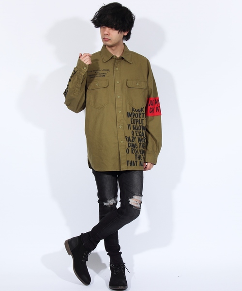 ８(eight)（エイト）の「デコレーション チノ ビッグシャツ ビッグシルエット（シャツ/ブラウス・メンズ・ブラック/ベージュ/カーキ・FREE）」の15枚目の写真