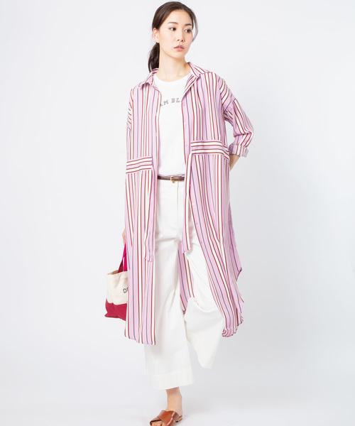 JETSET SOLO PLUS (ジェットセットソロプラス)の「カラーストライプシャツワンピース(シャツワンピース・レディース・グリーン/ラベンダー・FREE)」の1枚目の写真