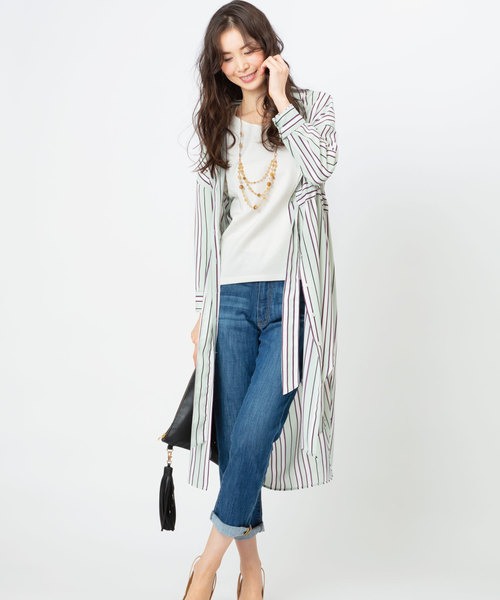 JETSET SOLO PLUS (ジェットセットソロプラス)の「カラーストライプシャツワンピース(シャツワンピース・レディース・グリーン/ラベンダー・FREE)」の3枚目の写真
