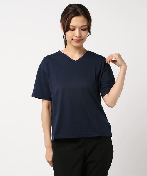 STYLEBLOCK（スタイルブロック）の「VネックTシャツ（Tシャツ/カットソー・レディース・グレー/オレンジ/カーキ/ネイビー・FREE）」の4枚目の写真