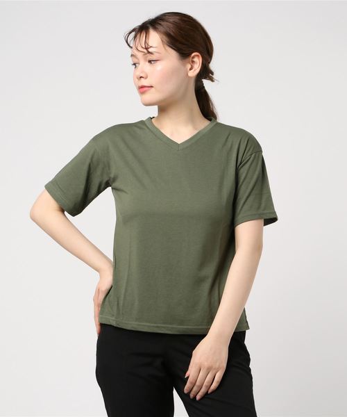 STYLEBLOCK（スタイルブロック）の「VネックTシャツ（Tシャツ/カットソー・レディース・グレー/オレンジ/カーキ/ネイビー・FREE）」の3枚目の写真