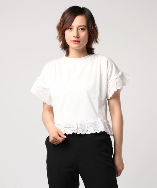 STYLEBLOCK(スタイルブロック)の「天竺コットンレースフリルTシャツ(Tシャツ/カットソー・レディース・ブラック/イエロー/ホワイト/グリーン・M)」の2枚目の写真