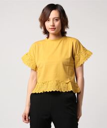 天竺コットンレースフリルTシャツ