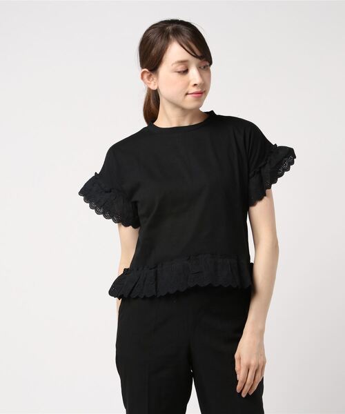 STYLEBLOCK(スタイルブロック)の「天竺コットンレースフリルTシャツ(Tシャツ/カットソー・レディース・ブラック/イエロー/ホワイト/グリーン・M)」の3枚目の写真