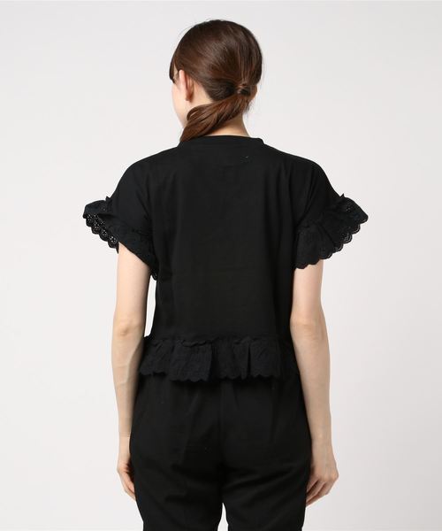 STYLEBLOCK(スタイルブロック)の「天竺コットンレースフリルTシャツ(Tシャツ/カットソー・レディース・ブラック/イエロー/ホワイト/グリーン・M)」の6枚目の写真