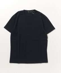 フクレジャガードへリンボン柄半袖VネックTシャツ