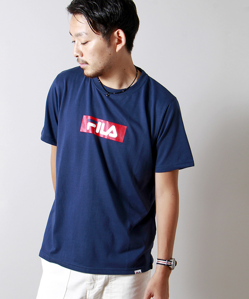 FILA（フィラ）の「∴WEGO/FILA　BOXロゴTシャツ（Tシャツ/カットソー・メンズ・ホワイト/ネイビー・MEDIUM/LARGE）」の2枚目の写真
