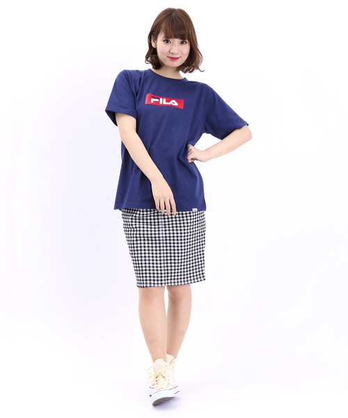 FILA（フィラ）の「∴WEGO/FILA　BOXロゴTシャツ（Tシャツ/カットソー・メンズ・ホワイト/ネイビー・MEDIUM/LARGE）」の4枚目の写真