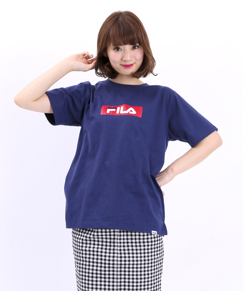 FILA（フィラ）の「∴WEGO/FILA　BOXロゴTシャツ（Tシャツ/カットソー・メンズ・ホワイト/ネイビー・MEDIUM/LARGE）」の3枚目の写真