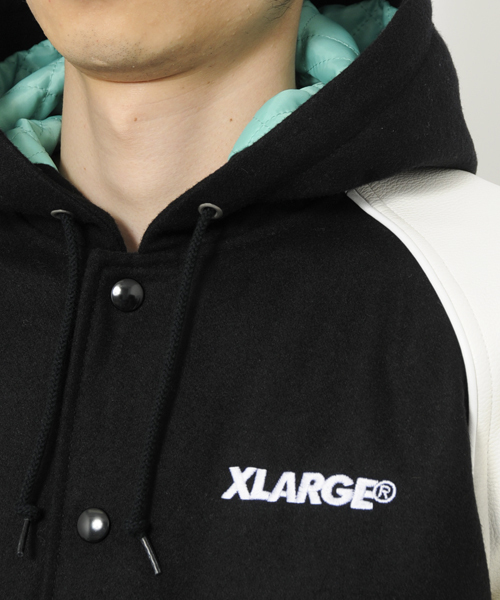XLARGE（エクストララージ）の「HOODED VARSITY JACKET（スタジャン・メンズ・ブラック/ネイビー・SMALL/MEDIUM/LARGE/X-LARGE）」の6枚目の写真
