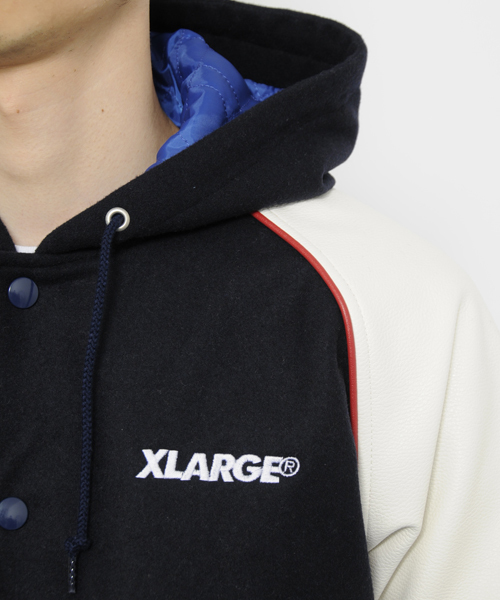 XLARGE（エクストララージ）の「HOODED VARSITY JACKET（スタジャン・メンズ・ブラック/ネイビー・SMALL/MEDIUM/LARGE/X-LARGE）」の9枚目の写真