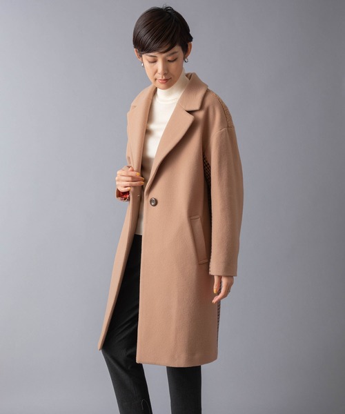 miniyu(ミニュウ)の「LaSRIC/異素材ドッキングチェスターコート(チェスターコート・レディース・グレー/キャメル・MEDIUM)」の3枚目の写真