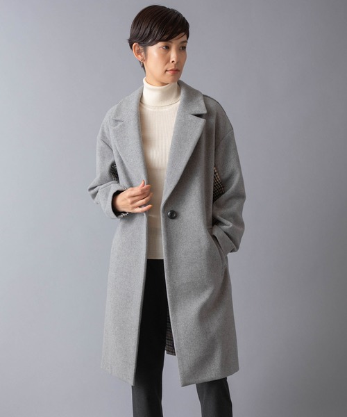 miniyu(ミニュウ)の「LaSRIC/異素材ドッキングチェスターコート(チェスターコート・レディース・グレー/キャメル・MEDIUM)」の9枚目の写真