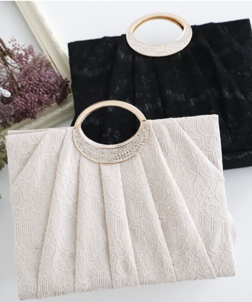 Cupid Heart（キューピッドハート）の「【Cupid Heart】結婚式BAG レースプリーツパーティーバッグ（トートバッグ・レディース・ブラック/ベージュ・MEDIUM）」の10枚目の写真