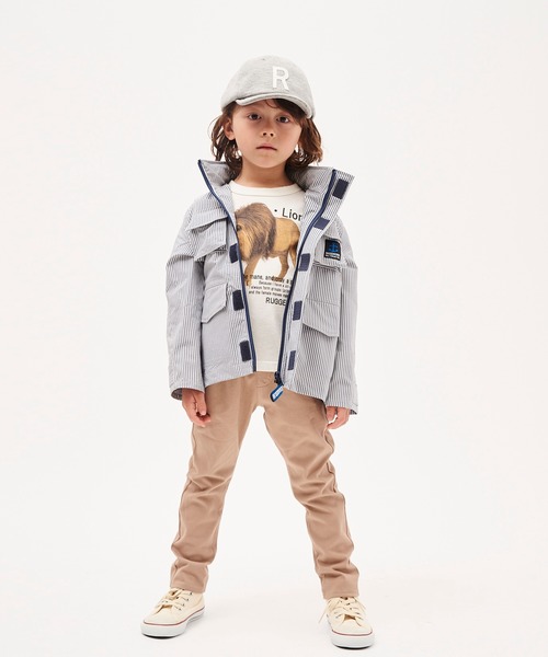 RUGGEDWORKS（ラゲッドワークス）の「ストライプポケッタブル撥水加工ジャケット　ユニセックス（その他アウター・キッズ・オフホワイト/ネイビー・150cm/90㎝/140cm/100cm/110cm/120cm/130cm）」の8枚目の写真