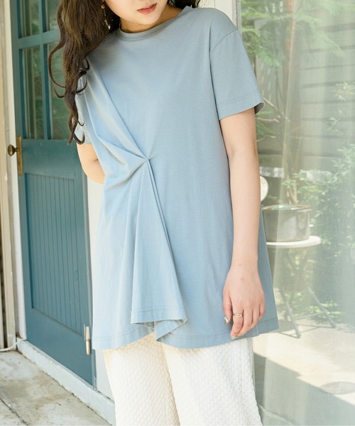 Ambre Neige（アンブルネージュ）の「デザインタックTシャツ／【WEB/EC限定商品】（Tシャツ/カットソー・レディース・オフホワイト/サックスブルー/モカ/パープル・FREE）」の4枚目の写真