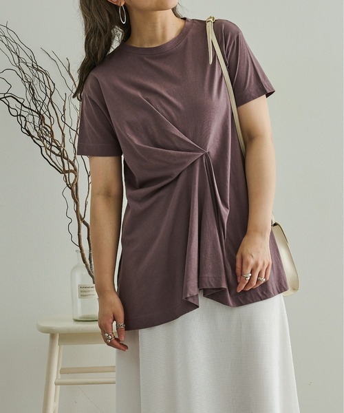 Ambre Neige（アンブルネージュ）の「デザインタックTシャツ／【WEB/EC限定商品】（Tシャツ/カットソー・レディース・オフホワイト/サックスブルー/モカ/パープル・FREE）」の3枚目の写真