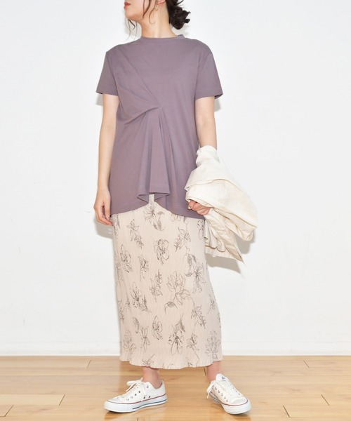 Ambre Neige（アンブルネージュ）の「デザインタックTシャツ／【WEB/EC限定商品】（Tシャツ/カットソー・レディース・オフホワイト/サックスブルー/モカ/パープル・FREE）」の9枚目の写真