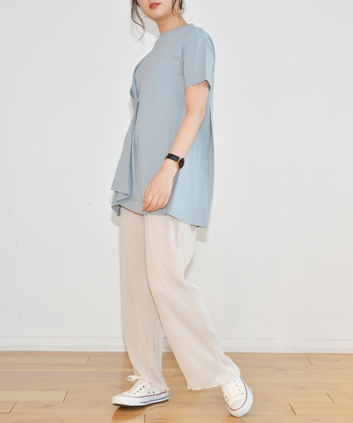 Ambre Neige（アンブルネージュ）の「デザインタックTシャツ／【WEB/EC限定商品】（Tシャツ/カットソー・レディース・オフホワイト/サックスブルー/モカ/パープル・FREE）」の12枚目の写真