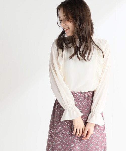 Honeys(ハニーズ)の「フリルハイネックブラウス(シャツ/ブラウス)」|アイボリー