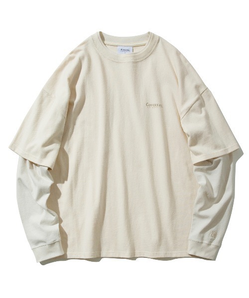 COVERNAT（カバーナット）の「【COVERNAT】LAYERED AUTHENTIC LOGO LONG SLEEVE / カバーナット レイヤード オーセンティック ロゴ ロングスリーブ Tシャツ（Tシャツ/カットソー・メンズ・ブラック/チャコールグレー/ストライプ/グリーン/アイボリー・MEDIUM/SMALL/LARGE）」の2枚目の写真