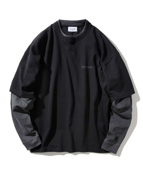 COVERNAT（カバーナット）の「【COVERNAT】LAYERED AUTHENTIC LOGO LONG SLEEVE / カバーナット レイヤード オーセンティック ロゴ ロングスリーブ Tシャツ（Tシャツ/カットソー・メンズ・ブラック/チャコールグレー/ストライプ/グリーン/アイボリー・MEDIUM/SMALL/LARGE）」の3枚目の写真