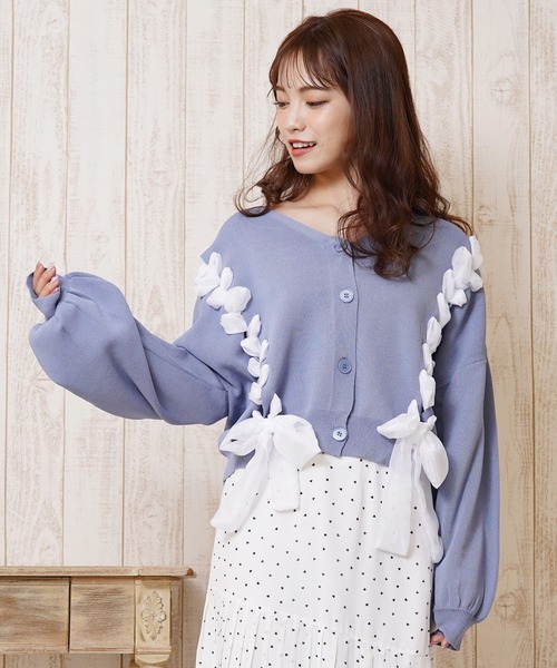 MIIA（ミーア）の「レースアップリボンカーディガン（カーディガン