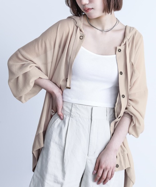 n'OrLABEL（ノアールレーベル）の「『シアーパーカーブルゾン』（カーディガン/ボレロ・レディース・イエロー/ピンクベージュ/ブラック/カーキ/ライトベージュ・FREE）」の16枚目の写真