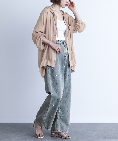 n'OrLABEL（ノアールレーベル）の「『シアーパーカーブルゾン』（カーディガン/ボレロ・レディース・イエロー/ピンクベージュ/ブラック/カーキ/ライトベージュ・FREE）」の20枚目の写真