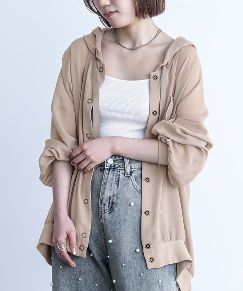 n'OrLABEL（ノアールレーベル）の「『シアーパーカーブルゾン』（カーディガン/ボレロ・レディース・イエロー/ピンクベージュ/ブラック/カーキ/ライトベージュ・FREE）」の21枚目の写真