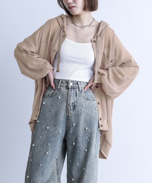 n'OrLABEL（ノアールレーベル）の「『シアーパーカーブルゾン』（カーディガン/ボレロ・レディース・イエロー/ピンクベージュ/ブラック/カーキ/ライトベージュ・FREE）」の22枚目の写真