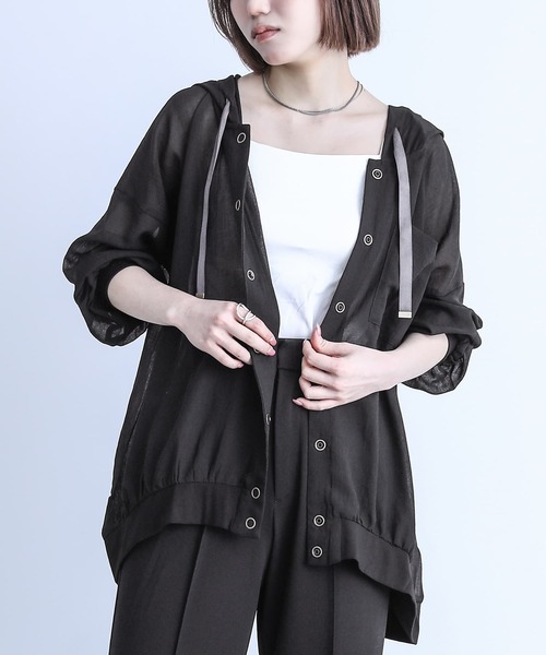 n'OrLABEL（ノアールレーベル）の「『シアーパーカーブルゾン』（カーディガン/ボレロ・レディース・イエロー/ピンクベージュ/ブラック/カーキ/ライトベージュ・FREE）」の10枚目の写真