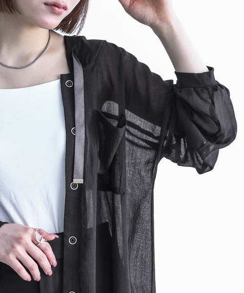 n'OrLABEL（ノアールレーベル）の「『シアーパーカーブルゾン』（カーディガン/ボレロ・レディース・イエロー/ピンクベージュ/ブラック/カーキ/ライトベージュ・FREE）」の9枚目の写真