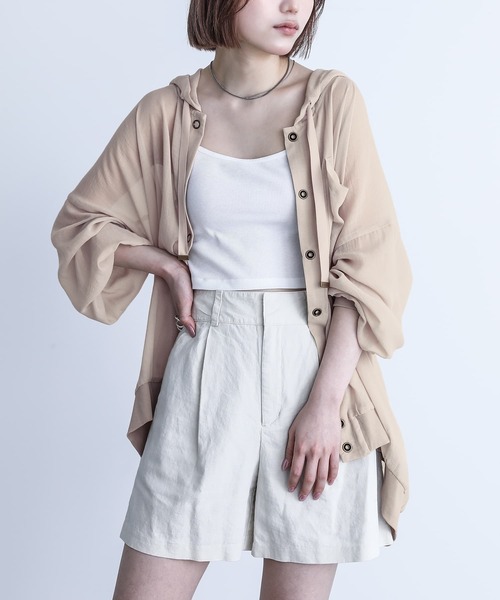 n'OrLABEL（ノアールレーベル）の「『シアーパーカーブルゾン』（カーディガン/ボレロ・レディース・イエロー/ピンクベージュ/ブラック/カーキ/ライトベージュ・FREE）」の18枚目の写真