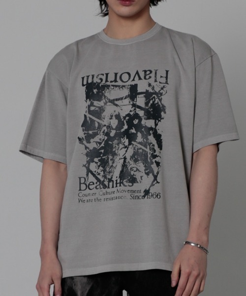 FLAVORISM(フレーバリズム)の「【FLAVORISM 】ビートニック ビンテージピグメントティーシャツ(Tシャツ/カットソー・メンズ・ライトベージュ/ライトグレー/チャコール・MEDIUM/LARGE/X-LARGE)」の1枚目の写真