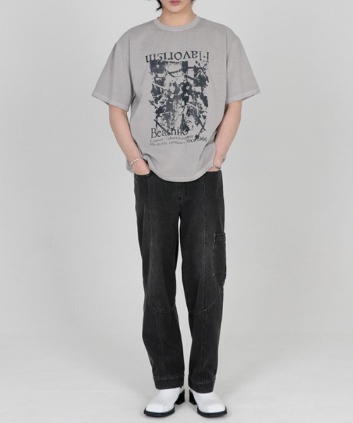 FLAVORISM(フレーバリズム)の「【FLAVORISM 】ビートニック ビンテージピグメントティーシャツ(Tシャツ/カットソー・メンズ・ライトベージュ/ライトグレー/チャコール・MEDIUM/LARGE/X-LARGE)」の4枚目の写真