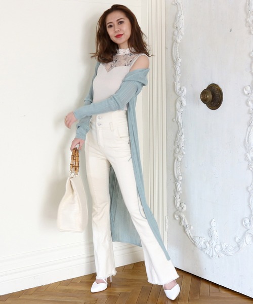 ROYAL PARTY（ロイヤルパーティー）の「2WAYロングシアーカーデ（カーディガン/ボレロ・レディース・ブラック/オフホワイト/グリーン/モカ・FREE）」の13枚目の写真