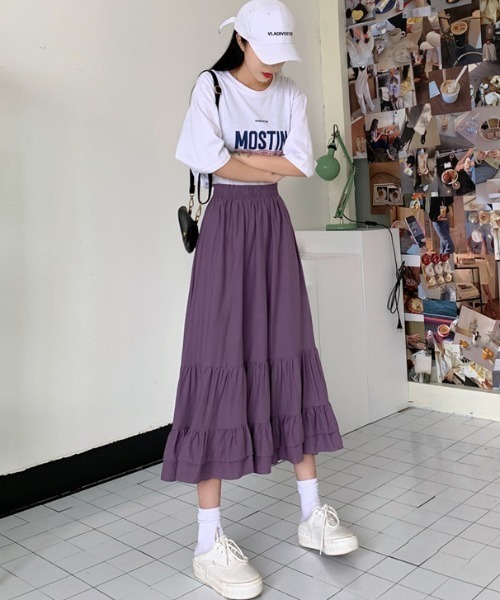 ABITOKYO（アビトーキョー）の「Aラインティアードロングスカート（スカート・レディース・ホワイト/ブラック/パープル・M/L）」の21枚目の写真